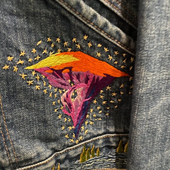 Vintage 1970s Wrangler Hand Embroidered Jean Jacket size 42 great used condition - Picture 7 of 13